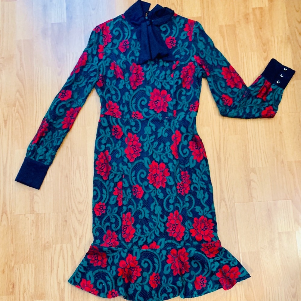 Stretch lace long sleeve dress